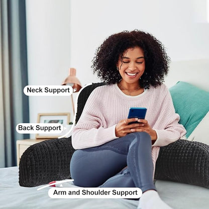 Holawakaka Adults Reading Pillow with Arms, Backrest Reading & Rest Pillows for Sitting Up in Bed, Bed Rest, Lounging, Working on Laptop,Arms Back Support Cushion for Men Women Teens, Black