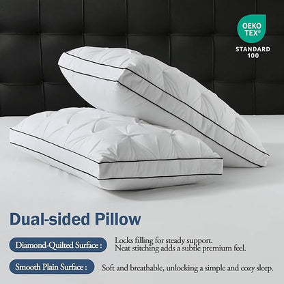 BPC Luxury Goose Feather Down Pillows King Size, Gusseted Hotel Bed Pillows for Sleeping, 100% Organic Cotton Cover, Surround Polyester Fill, Soft Fluffy for Sleepers (18"x34" + 2" Gusset, Pack of 2)
