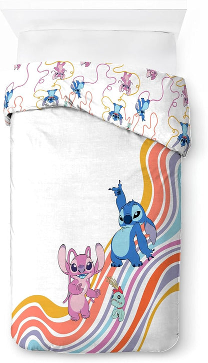 Jay Franco Duvet Cover Set – 2 Piece Comforter Cover and Sham Set, Super Soft Cozy Kids Bedding (Insert Not Included) White - Lilo and Stitch, Twin