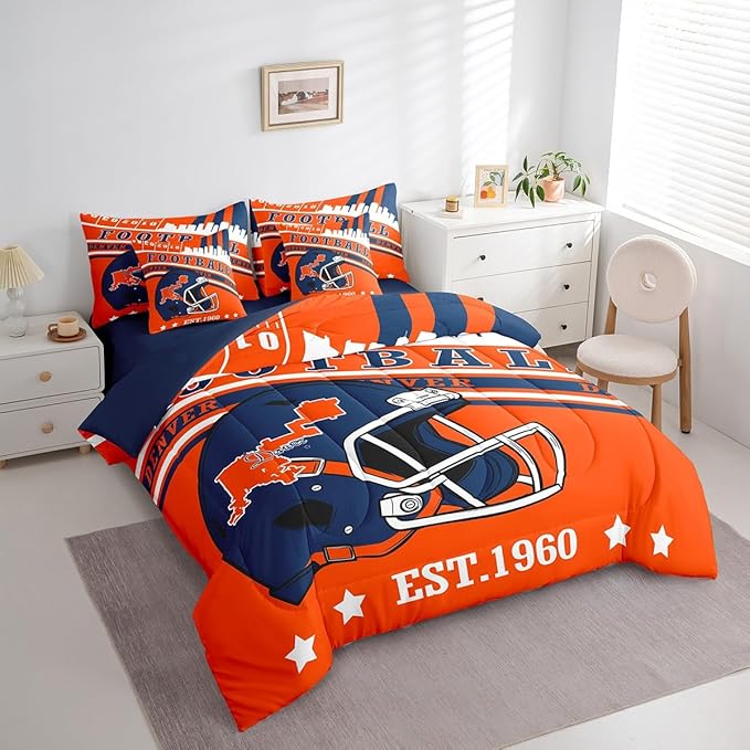 Erosebridal Cool Sports Helmet Comforter Set King, Football Bedding Kids Rugby Sports Decor Comforter + Flat Sheet + Fitted Sheet + 2 Pillowcases + 2 Throw Pillow Covers