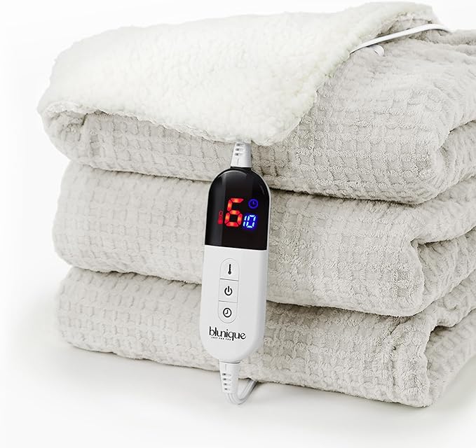 Heated Blanket Electric Blanket Full Waffle,72x84 Inches Sherpa Fleece Fast Heating Blanket 6 Heating Levels & 10 Hours Auto Off ETL Certification,Beige Full