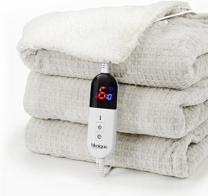 Heated Blanket Electric Blanket Twin Waffle, 62x84 Inches Sherpa Fleece Fast Heating Blanket 6 Heating Levels & 10 Hours Auto Off ETL Certification,Beige Twin