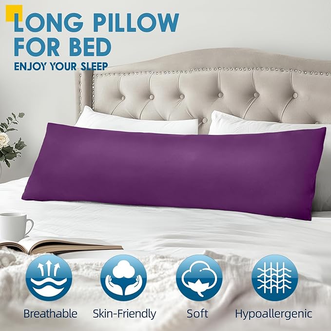 MAGIC ELEPHANT Body Pillow, Memory Foam Body Pillow for Adults, Long Pillow for Bed and Sleeping, Full Long Bed Pillow Insert with Cover (Purple, 20x54 Inch)