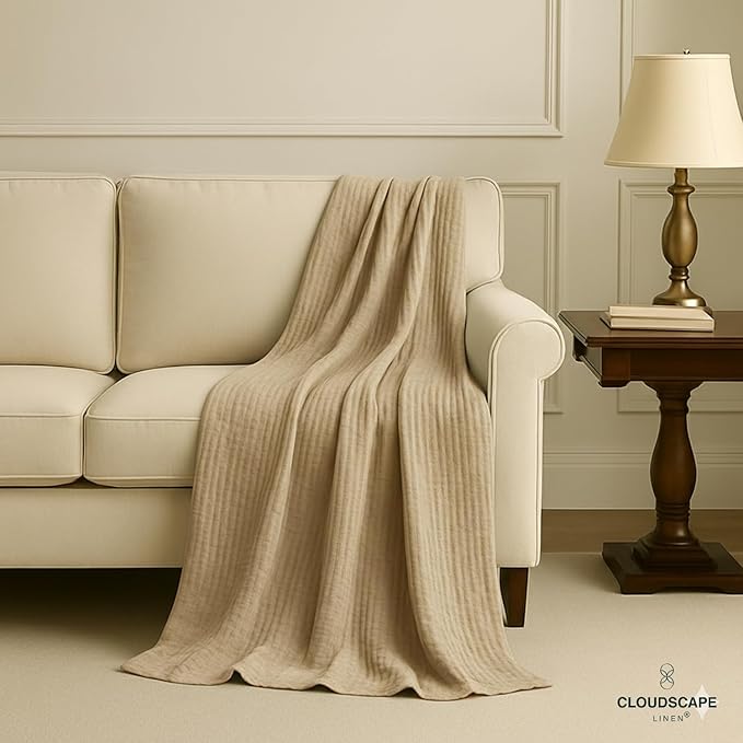 Cloud Scape Linen Extra Large 8 Layer Muslin Throw Blanket - 100% Cotton Gauze, Soft and Breathable, Winter Blanket for Couch, Sofa and Bed, Idea, 50x70, Fog