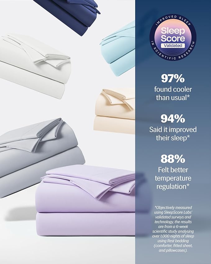 REST® Evercool®+ Starter Sheet Set, Full Size Lavender, Breathable Bed Sheet for Hot Sleeper and Night Sweats, with Pillowcases, Ionic+ Self-Cleaning Silver Yarn for Sensitive Skin, 3PCS No Flat Sheet