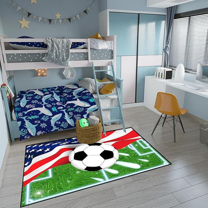 Soccer Rugs for Boys Bedroom - Sports Rug for Boys Bedroom Decor Football Carpet, Football Room Decor for Teens Kids Carpet, Soccer Field Carpet for Playroom Living Room, 2.5x4 Feet