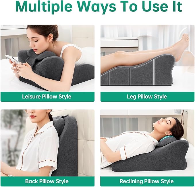 Reading Pillow for Prone, Lying and Sitting in Bed, Wedge Pillow for Headboard, Ergonomic Memory Foam Bed Wedge Pillow for Chin & Back Support, Ideal for Massage and Sleeping - Gray