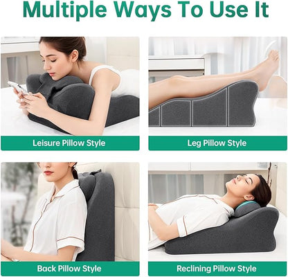 Reading Pillow for Prone, Lying and Sitting in Bed, Wedge Pillow for Headboard, Ergonomic Memory Foam Bed Wedge Pillow for Chin & Back Support, Ideal for Massage and Sleeping - Gray
