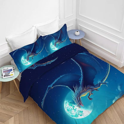 Dragon Bedding Set 3 Pieces Twin Size Dragon Duvet Cover Comforter Cover Sets for Boys Girls Teens Women