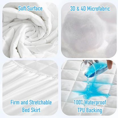 HYLEORY Twin XL Size Waterproof Mattress Pad Protector, Breathable Quilted Mattress Cover Noiseless Waterproof Fitted Sheet Mattress Topper Upto 21" Deep Pocket, White
