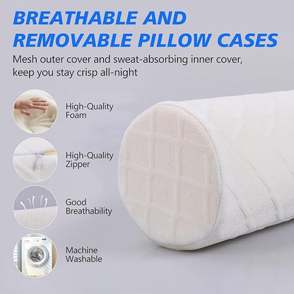 Cozyhealth Cervical Roll Pillow, Medium Soft Memory Foam Neck Round Pillow Cylinder Bolster Pillow for Sleeping, Round Neck Support for Bed, Legs, Back and Yoga (White, Medium - 3.9" H)