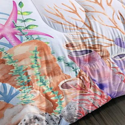 Mermaid Comforter Set Queen Size Jellyfish Turtle Bedding Set Fish Grass Quilt Bed Set for Kid Girls with 1 Comforter and 2 Pillowcases