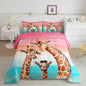 Feelyou Giraffe Comforter Set Safari Giraffe Family Bedding Set for Kids Boys Adults Youth Colorful Geometric Stripe Decor Duvet Set Wild Animal Quilt Set with 2 Pillowcases 3Pcs Bedding Queen