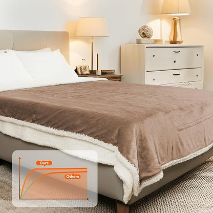 Electric Heated Blanket Full Size - 72"x84", Soft Flannel Heating Blanket, 10 Heating Levels, 1-12 H Auto Shut Off, Breathable Warm and Washable for Bed, Light Brown