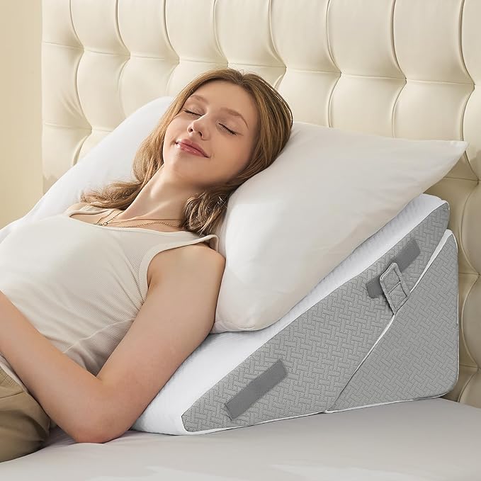 Sasttie Wedge Pillow for After Surgery, Adjustable Bed Wedge Pillow Headboard for Acid Reflux, Sleeping, Neck & Back Support, with Removable Cover, Light Grey & White