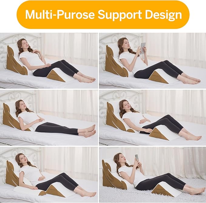 Wedge Pillow Set for After Surgery – 5PCS Orthopedic Bed Wedge Pillow Set for Sleeping, Body, Back and Leg Pain Relief Comfortable & Adjustable Support Pillows-Anti Snoring (Coffee)