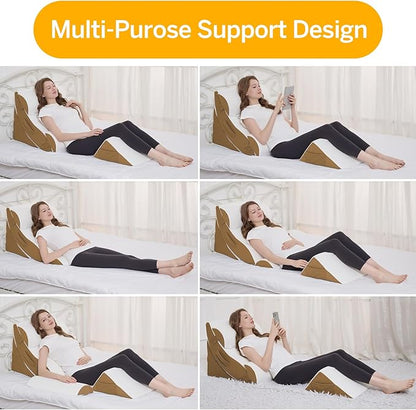 Wedge Pillow Set for After Surgery – 5PCS Orthopedic Bed Wedge Pillow Set for Sleeping, Body, Back and Leg Pain Relief Comfortable & Adjustable Support Pillows-Anti Snoring (Coffee)