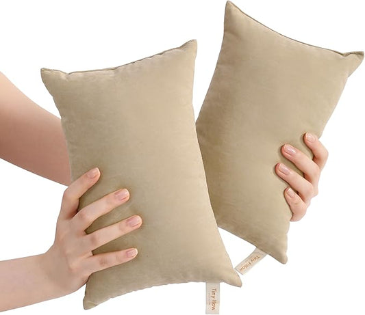 BEDSUM 2 Pack Tiny Pillows, 11"x7" Microfiber Mini Pillow for Travel, Dogs, Cats, Soft and Machine Washable Small Pillows for Neck, Wrist, and Knee Comfort, Taupe