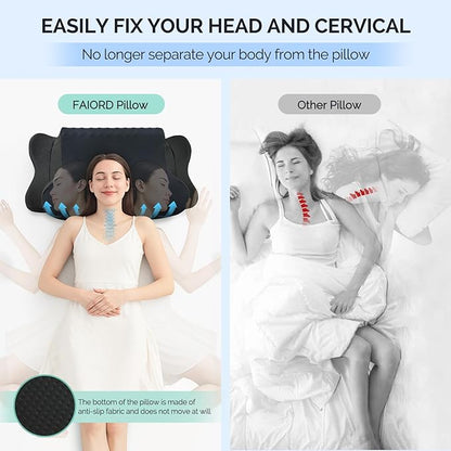 Cervical Pillow for Neck Pain Relief - Cooling Ergonomic Dual-Sided Orthopedic Neck Pillow with Ice Silk Pillowcase, Breathable Memory Foam Contour Pillow for Side, Back, Stomach Sleepers,All Black