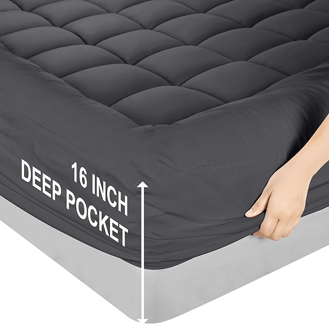 Utopia Bedding Full Mattress Pad, Quilted Fitted Premium Mattress Protector, Deep Pocket Cover Stretches up to 16 Inches, Fluffy Pillow Topper (54x75 Inches, Grey)