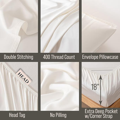 Bella Coterie Luxury Bamboo Viscose King Size Sheet Set | 100% Organically Grown | Ultra Soft | Cooling for Hot Sleepers | 18" Deep Pocket [Ivory]