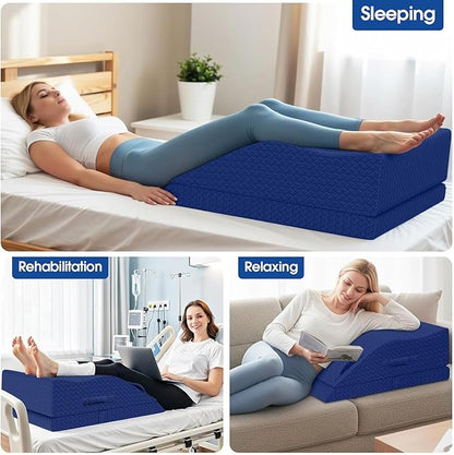 Elevation Pillows for Leg After Surgery, Memory Foam Adjustable Wedge Pillow for Injury or Rest, Ankle Pillow for Sleeping Blood Circulation Blue/Double Leg