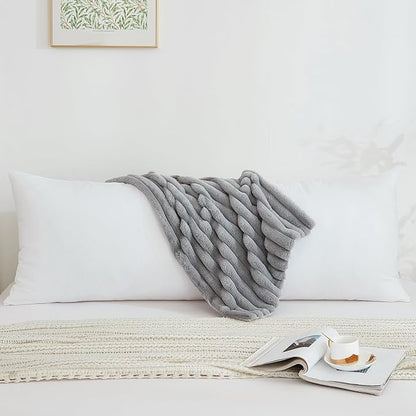 Full Body Pillow with Fluffy Stripe Faux Fur Removable Cover, Long Bed Pillow Adult 20x54 Inches for Side Sleeper and Pregnancy, Gray.