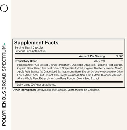 Codeage Polyphenols Broad Spectrum Supplement - Blend of 15 Berries, Fruits, and Botanical Extracts, Decaf Green Tea Leaf, Quercetin, Resveratrol, Pomegranate, Turmeric - Non-GMO - 120 Capsules
