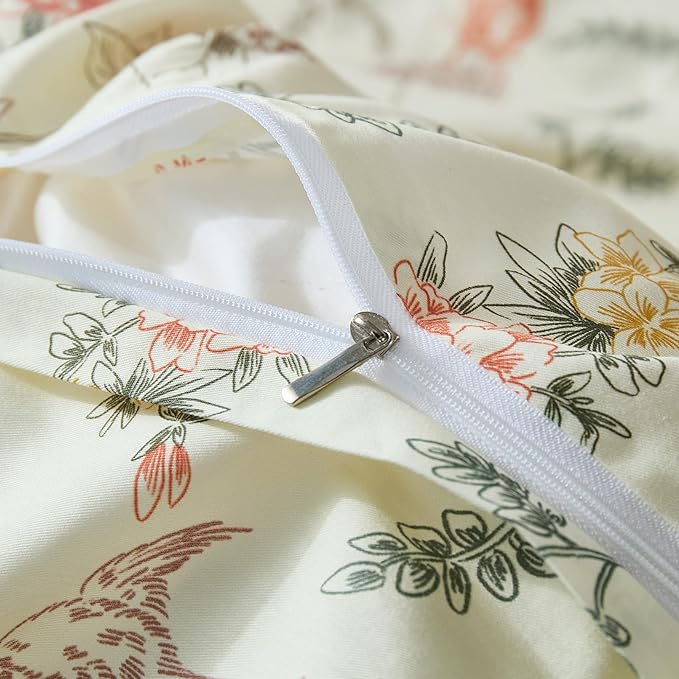 100% Cotton Duvet Cover King Size – Vintage Botanical Floral Duvet Cover Set with Zipper Closure, 3-Piece Soft Breathable Natural Premium Cotton Bedding Set for All Seasons