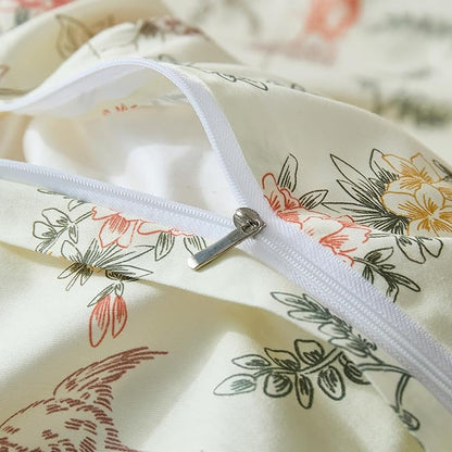 100% Cotton Duvet Cover King Size – Vintage Botanical Floral Duvet Cover Set with Zipper Closure, 3-Piece Soft Breathable Natural Premium Cotton Bedding Set for All Seasons