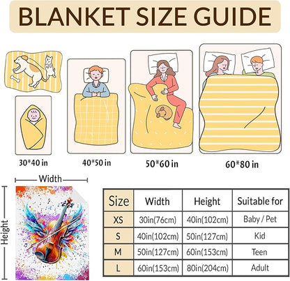 Music Blanket for Kids Teens Adults, 50x60 Inches Violin Throw Blanket Gifts for Women Girls Musician Music Enthusiast, Vintage Soft Fuzzy Flannel Music Themed Blanket Decor for Couch Sofa Bed