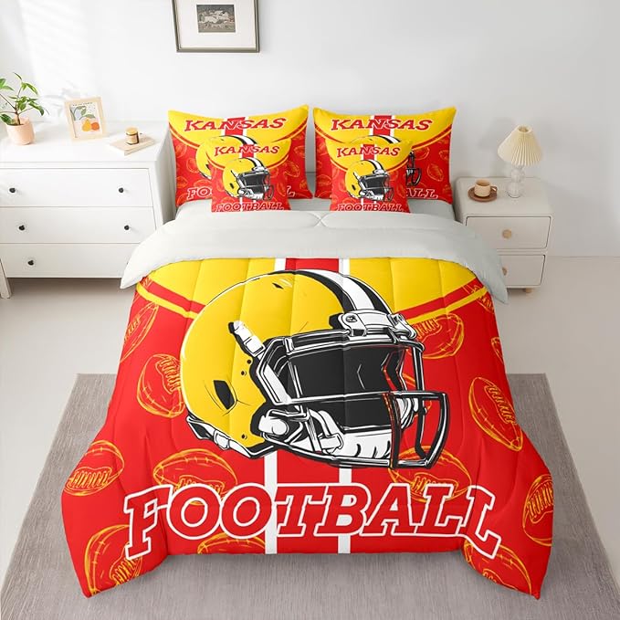 Feelyou Football Full Comforter Set with Sheets for Kids Boys Girls Ball Games 7 Pieces Bedding Set Rugby Bed in a Bag City of Footballs Room Decor Rugby Sports Soft Lightweight
