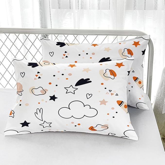 Space Comforter Set Queen Size for Kids Teens and Adults Cartoon Rockets and Clouds Printed Quilt Set for Bedroom 100% Soft Microfiber All Season Print Quilt Set with 1 Comforter and 2 PillowCases