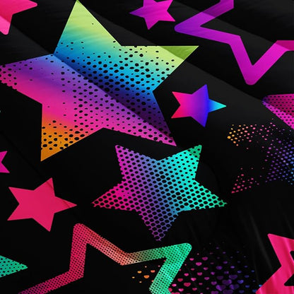 Kawaii Color Star Comforter Set Kids Bedroom Set,Neon Light Star Bedding King Size Comforter Sets for Boys Girls Room Decor,Aesthetic Bedding Sets with 2 Pillowcases.