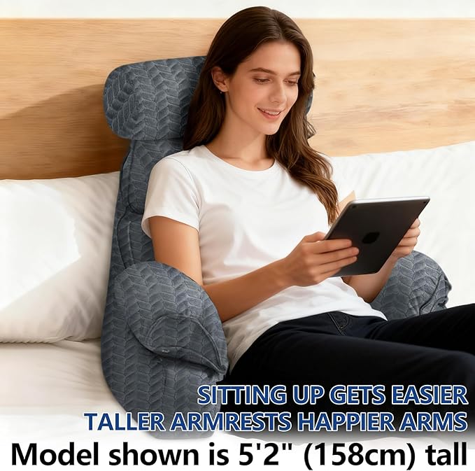 FXXUDVNIIN Back Pillow for Bed Sitting Up: Reading Pillow with 9.4" Height Armrest-Bed Pillow for Sitting up & TV Pillows for, Play Games, Working & Relaxing, Comfort Support for TV/Reading