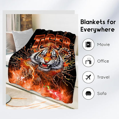 Kids Throw Blanket Tiger Gifts for Boys Child, 50"x60" Fleece Soft Cozy Throw for Son Grandson