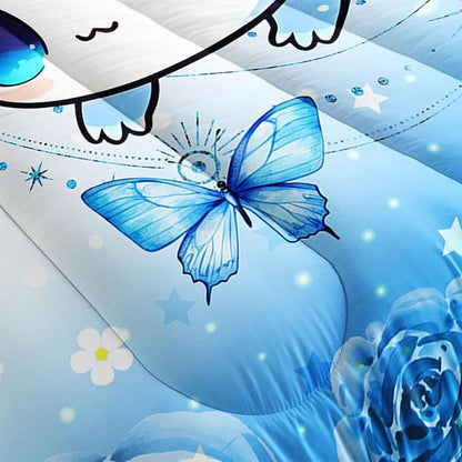 Cartoon Axolotl Comforter Twin Size,Cute Ocean Animal Bedding Set for Teens Girls Room Decor,Blue Comforter Set with 2 Pillowcases.