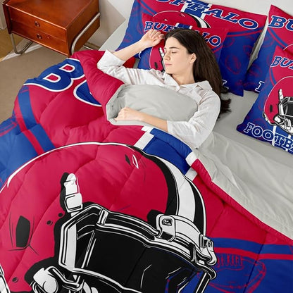 Feelyou Football Comforter Set with Sheets 7 Piece King Size Ball Games Bedding Set for Kids Boys Girls Rugby Bed in a Bag City of Footballs Room Decor Rugby Sports Soft Lightweight