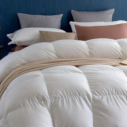 Royoliving Premium Feathers Down Comforter 100% Cotton Cover Duvet Insert with Corner Tabs (White, California King All Season)