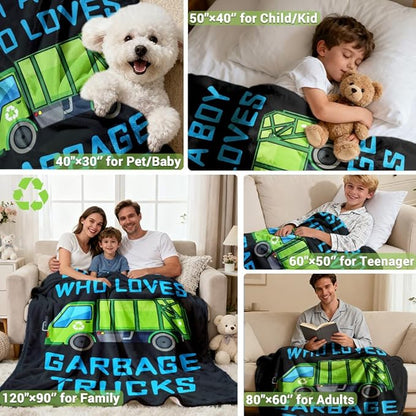 Boy Who Loves Garbage Trucks Blanket Soft Blankets and Throws Flannel Cozy Lightweight Quilt Gift Perfect for Bed Sofa Couch-80 x60 Large for Adult