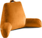 Reading Pillow for Sitting in Bed Adult, X-Large Reading Pillow with Shredded Memory Foam, Back Pillow for Sitting Up with Extend Arms, Pockets, Bed Pillow with Washable Cover, Orange