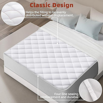 Twin Mattress Pad, Deep Pocket Quilted Premium Mattress Protector, Anti-Shift Design, Extra Elastic Strap, Soft Breathable & Noiseless Mattress Cover, Fit up to 22" (39x75 Inches, White)