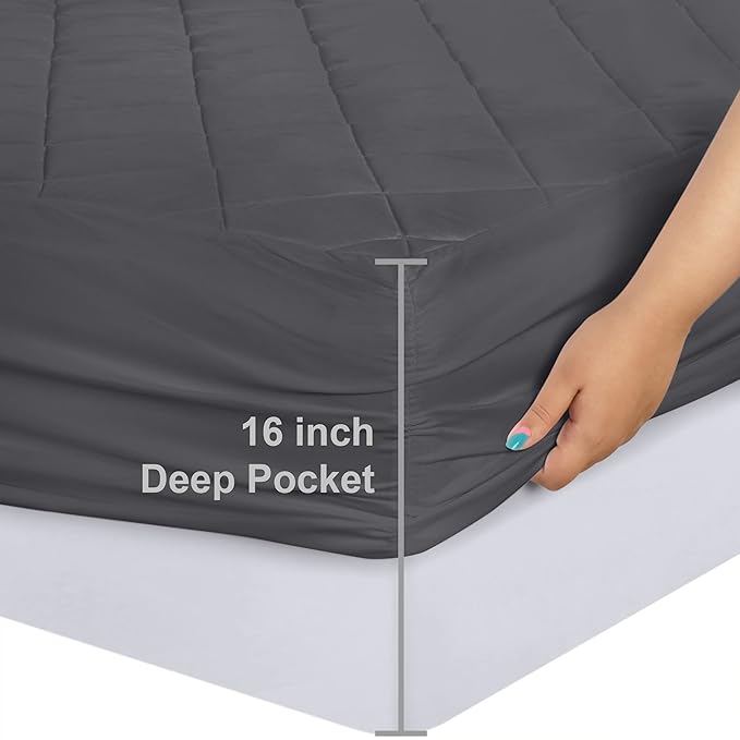 Utopia Bedding Quilted Fitted Mattress Pad, Full Size, Elastic Fitted Mattress Topper Protector and Cover with Deep Pocket Stretches up to 16 Inches, Machine Washable (Grey)