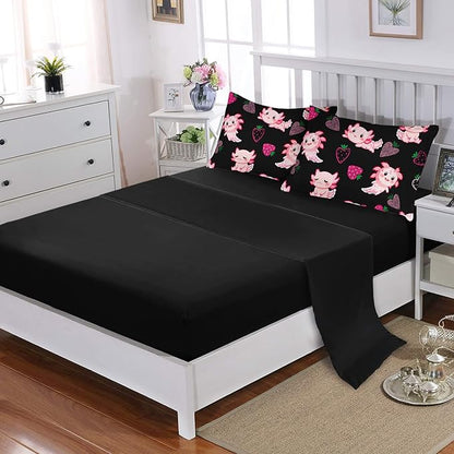 Cute Axolotl Comforter Set,Bed in a Bag Twin Size 7 Pieces,Marine Life Themed Bed Set for Kids Girls Toddler,7Pcs Bedding Set with Comforter,Fitted Sheet,Flat Sheet,Pillowcases.