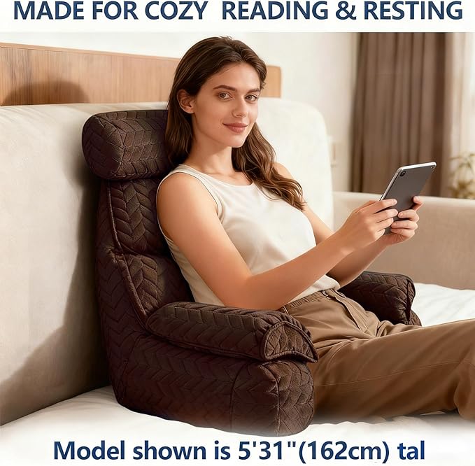 FXXUDVNIIN Back Pillow for Bed Sitting up – with 9.4" Armrests Bed Pillow for Sitting up,Inch Arms for Support, Ideal for Reading, Watching TV, Gaming, and Relaxing