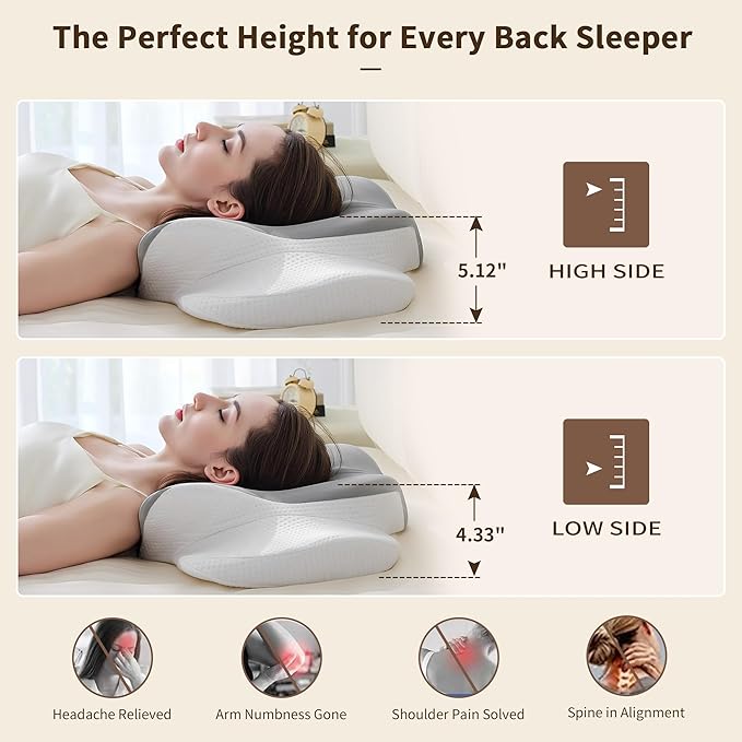 Cervical Pillow for Neck and Shoulder Pain Relief, Contour Memory Foam Ergonomic Neck Support Pillows with Washable Pillowcase for Side Back Stomach Sleepers