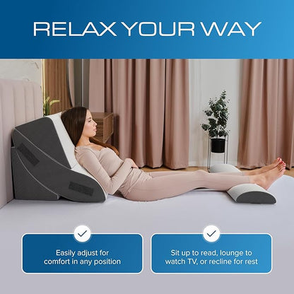 Kolbs 4pcs Orthopedic Bed Wedge Pillow Set for After Surgery, Sleep Apnea Pillow | Stylish Plush Velvet Cover | Deluxe Cushion Set for Sleeping and Acid Reflux, Sleep Apnea Devices (4 Piece Wedge Set)