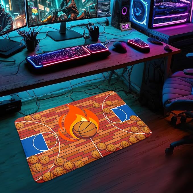 Basketball Court Rug - Basketball Rug for Boys Bedroom, Sports Decor for Boys Bedroom Kids Carpet, Sports Themed Carpets for Playroom Living Room Floor Mat or Door mat, 2x3 Feet