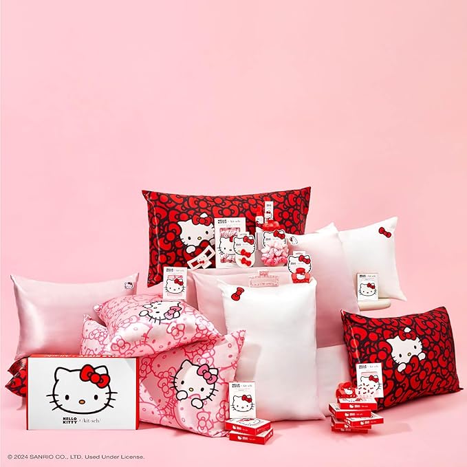 Kitsch x Hello Kitty Pillow Case Ivory – Toddler Bed Time Satin Pillowcase with Zipper – Soft Cooling Pillow Cover for Hair & Skin – Better Than Silk Pillowcase – Queen/Standard 19x26
