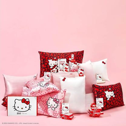 Kitsch x Hello Kitty Pillow Case Ivory – Toddler Bed Time Satin Pillowcase with Zipper – Soft Cooling Pillow Cover for Hair & Skin – Better Than Silk Pillowcase – King Size 19x36
